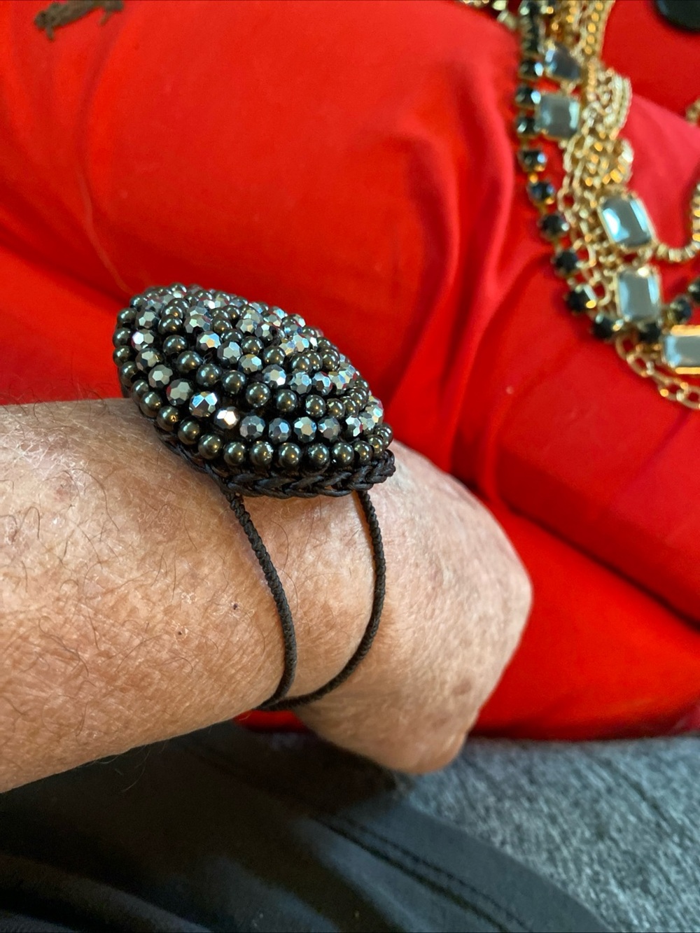 Handcrafted Black Beaded Statement Bracelet